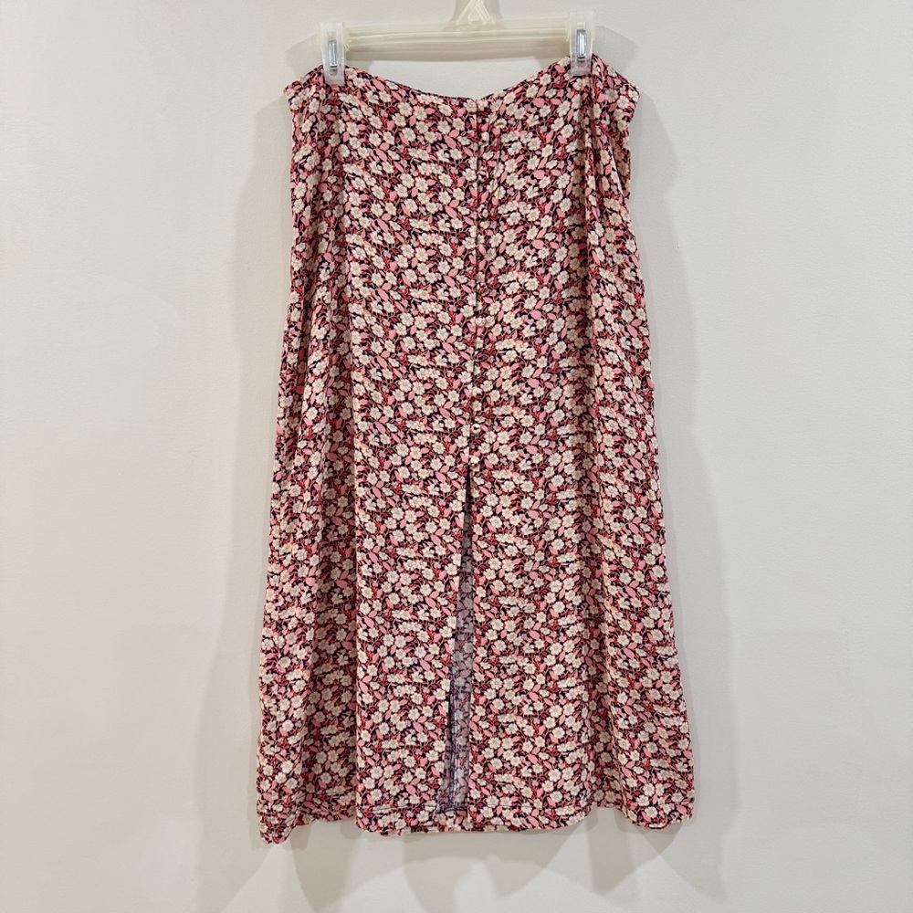 Mango Ditsy Floral Midi Skirt Button Front Center Slit Size XL Cottagecore - Picture 4 of 9